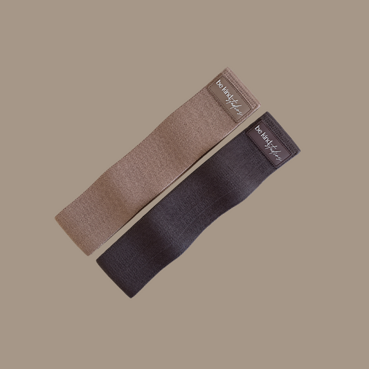cloth booty bands, one is beige and one is grey